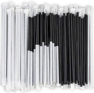 Straws 10" Wrapped (Black) Flexible