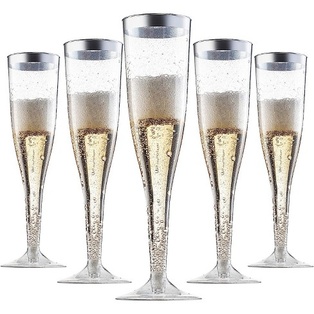 Champagne Flutes Disposable (Silver Rim) (6/pack)