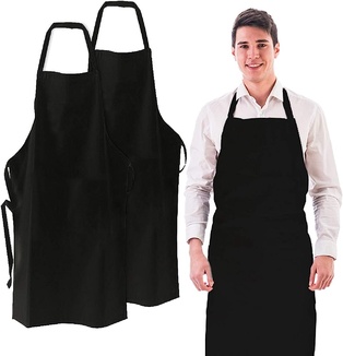 Apron Full Length Bib with Pockets 30"L x 34"W (Black) 