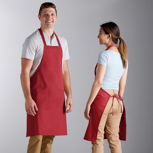 Apron Full Length Bib with Pockets 30"L x 34"W (Red)