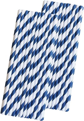 Paper Straws Blue & White 10” Unwrapped