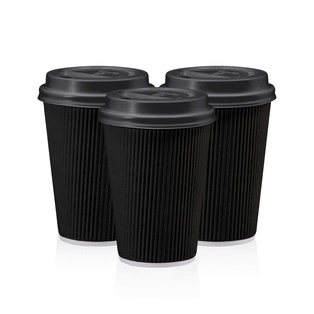 Coffee Cups 12oz. Ripple (Black) Double Wall with Lid (White/Black)