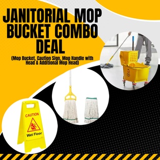 Janitorial Mop Bucket Combo 36Qt (Mop Bucket, Caution Sign, Mop Handle with Head & Additional Mop Head)