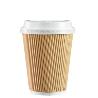 Coffee Cups 12oz. Ripple (Kraft) Double Wall with Lid (White/Black)