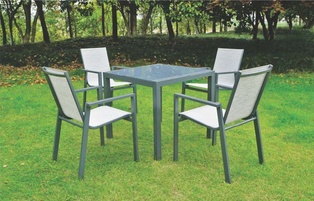 Outdoor Furniture Set (5pc) w/Tempered Glass Table Top & (4) Chairs