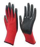 (Large)13G Red Polyester Black Sandy Nitrile Coated Gloves